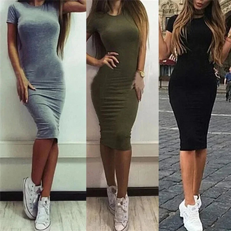 Vestidos de mujer de verano hasta la rodilla brillante casual