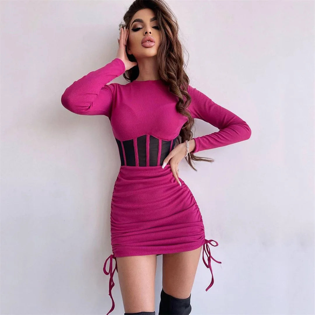 Vestido Ajustado Mujer O Cuello Manga Larga Mini Vestidos