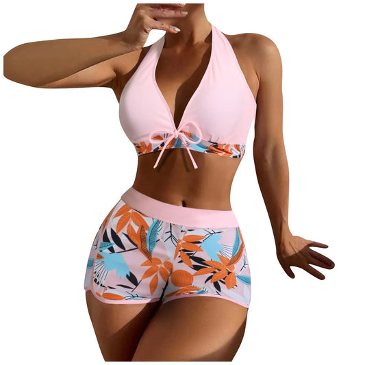 Traje de baño estampado con paneles para mujer Sexy Split Boxer