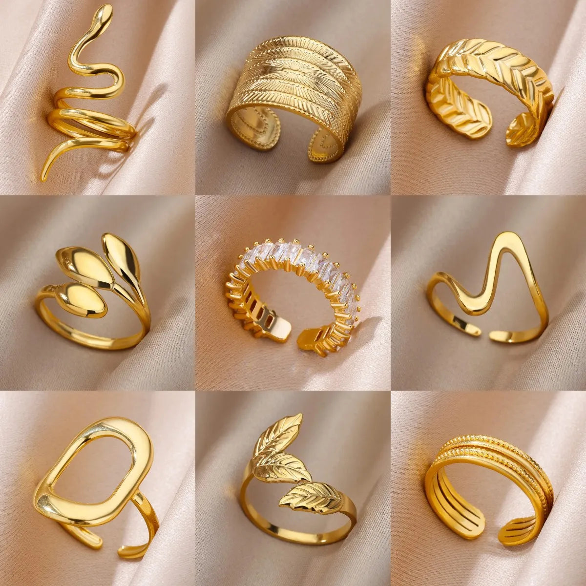 Anillos de acero inoxidable para mujeres Color dorado Nunca se desvanece