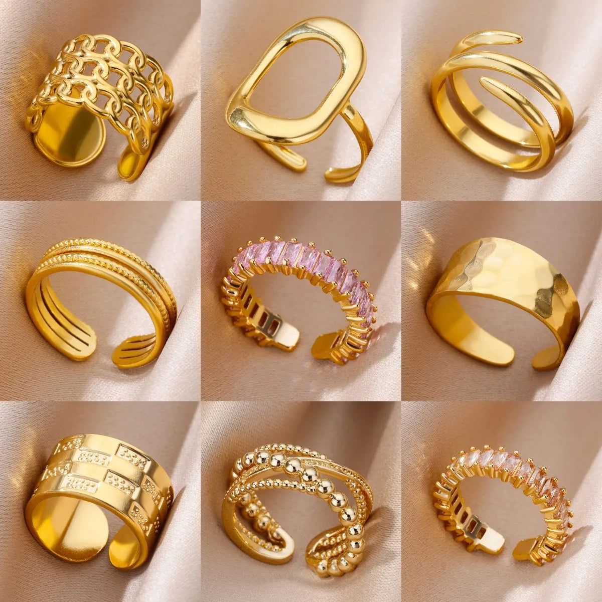 Anillos de acero inoxidable para mujeres Color dorado Nunca se desvanece