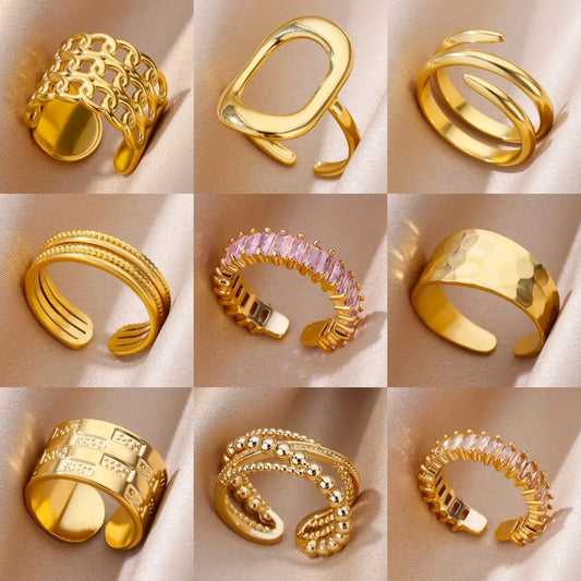 Anillos de acero inoxidable para mujeres Color dorado Nunca se desvanece