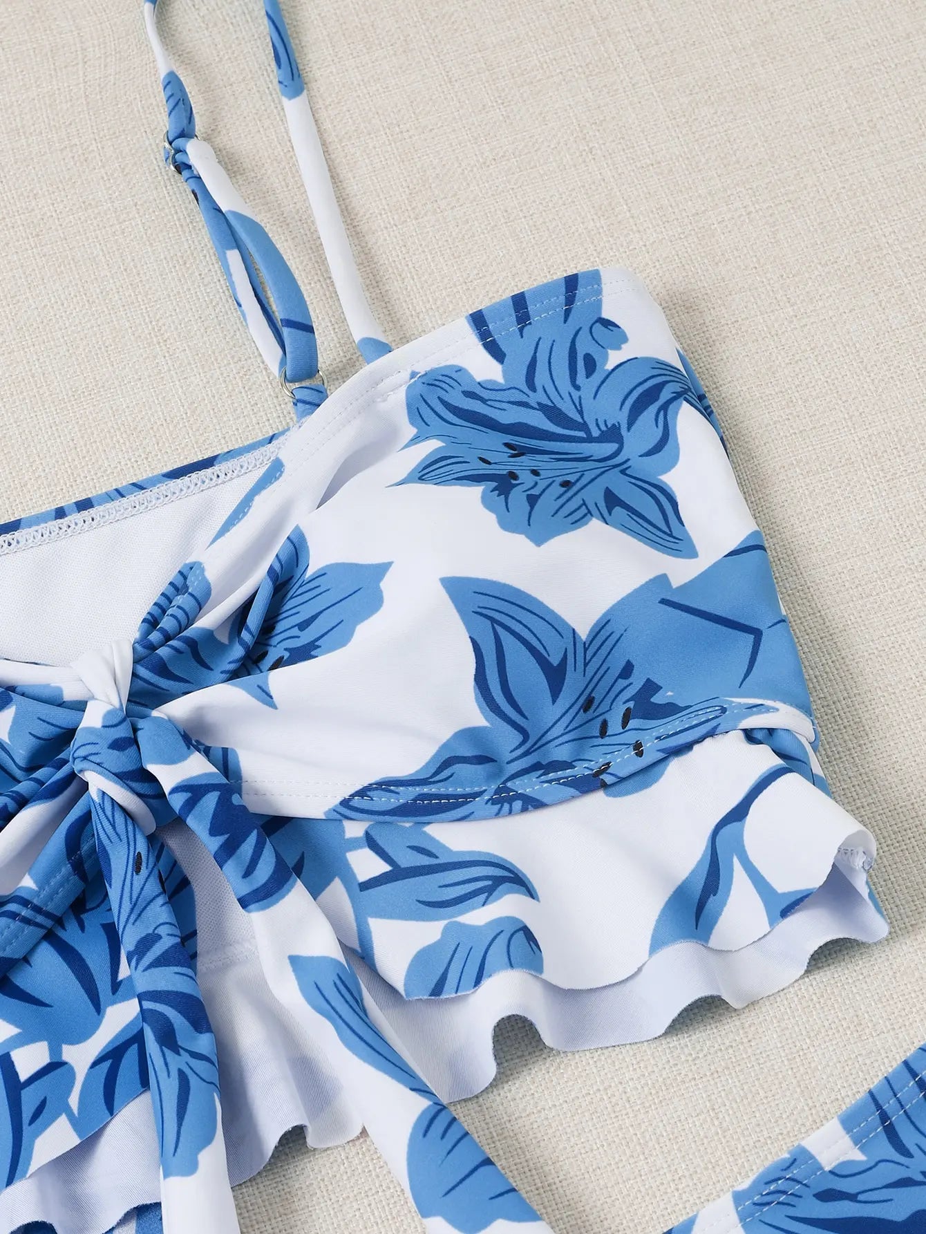 Bikinis delanteros con nudo con estampado floral de 3 piezas