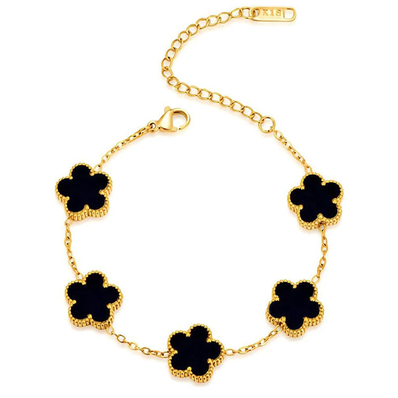 Collar de acero inoxidable chapado en oro de 14 quilates para mujer Pétalos de cinco hojas