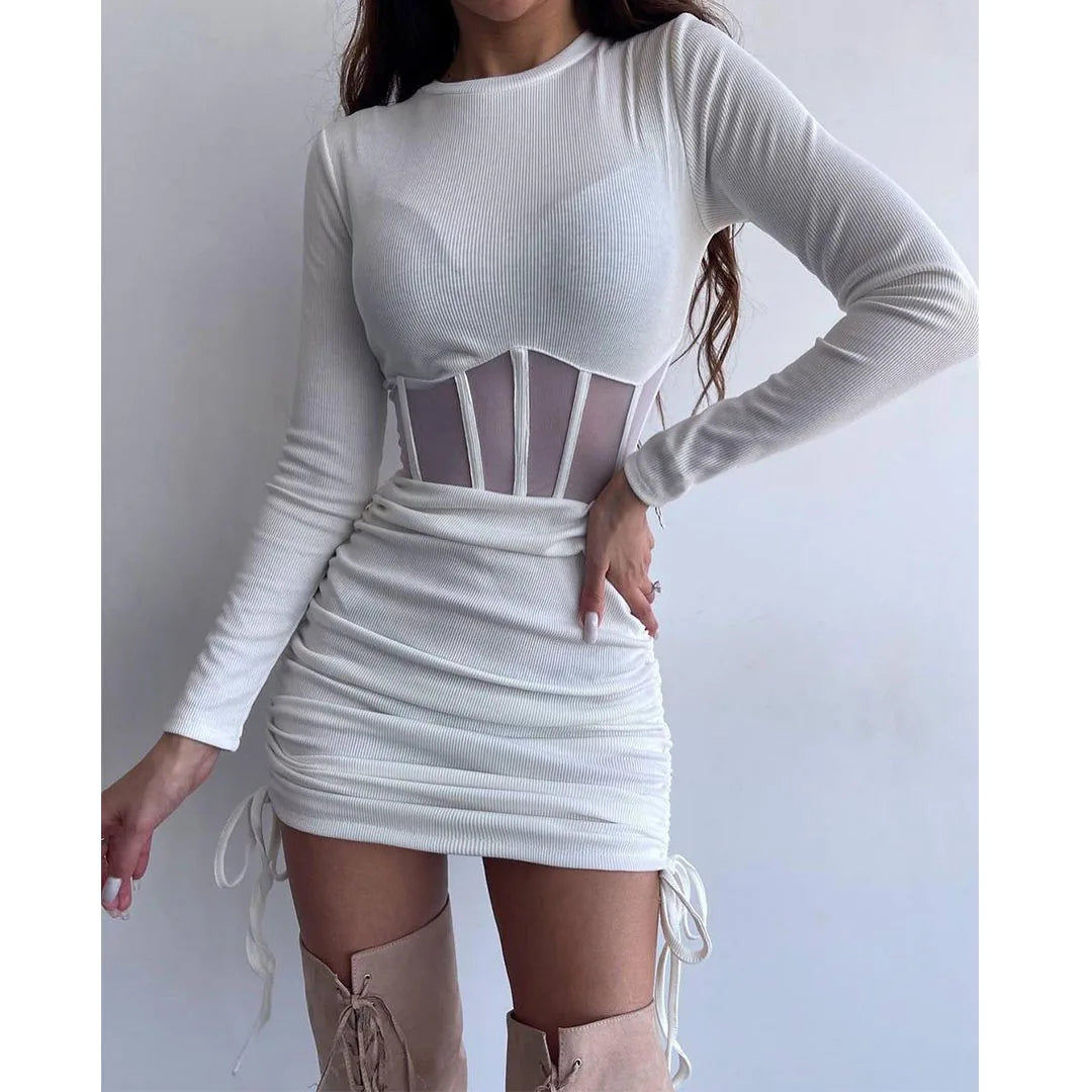 Vestido Ajustado Mujer O Cuello Manga Larga Mini Vestidos