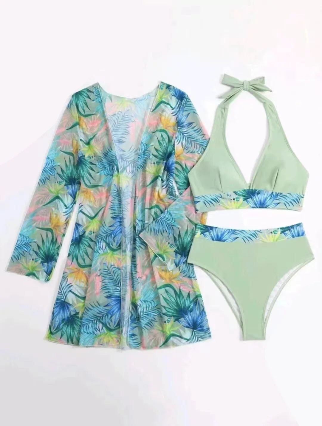 Traje de baño de tres piezas Conjunto de bikini Femenino