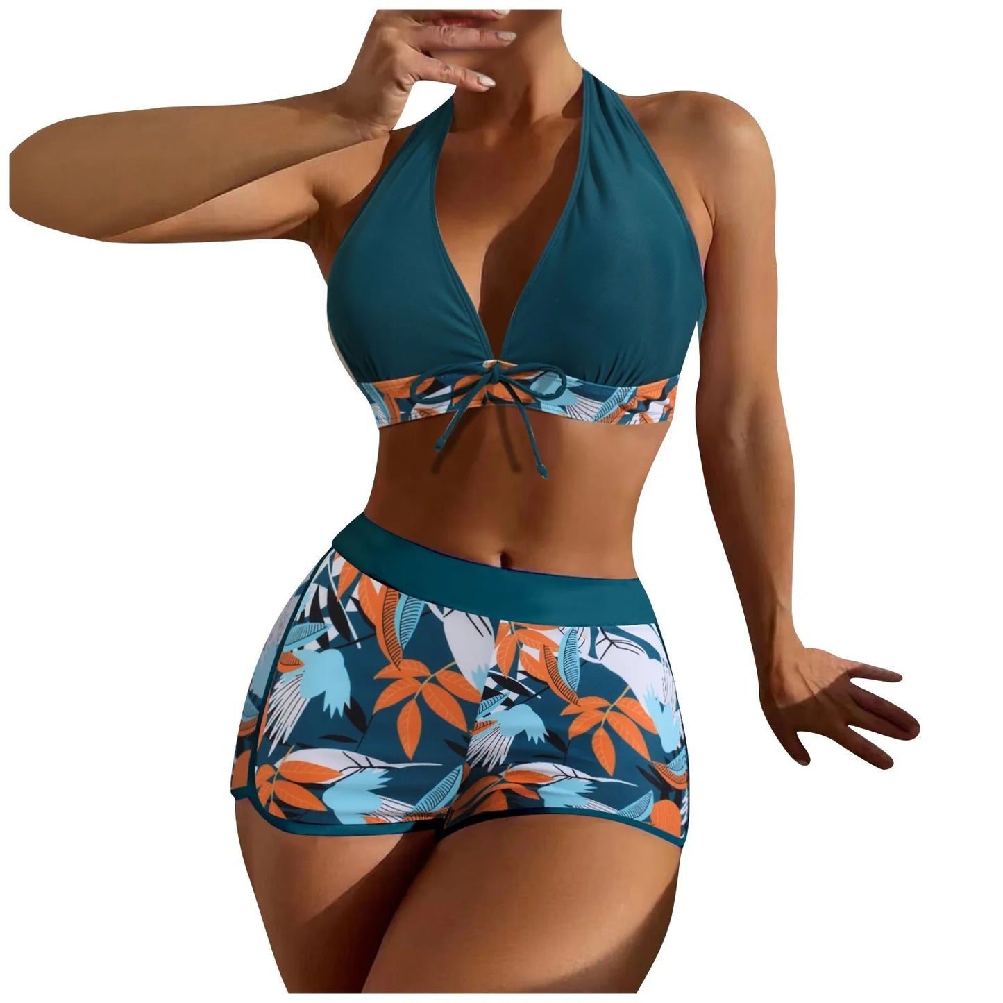 Traje de baño estampado con paneles para mujer Sexy Split Boxer