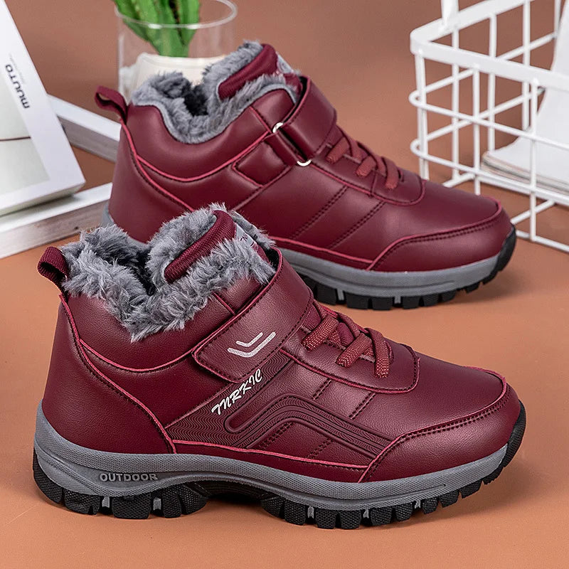 Botas de invierno para mujer Zapatos de caña alta Cuero impermeable