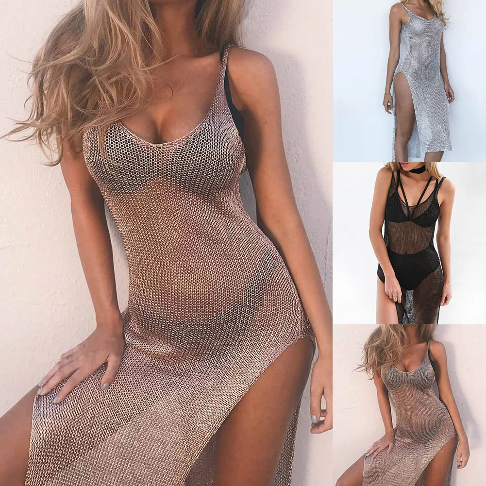 Vestido largo transparente Traje de baño de punto Bikini