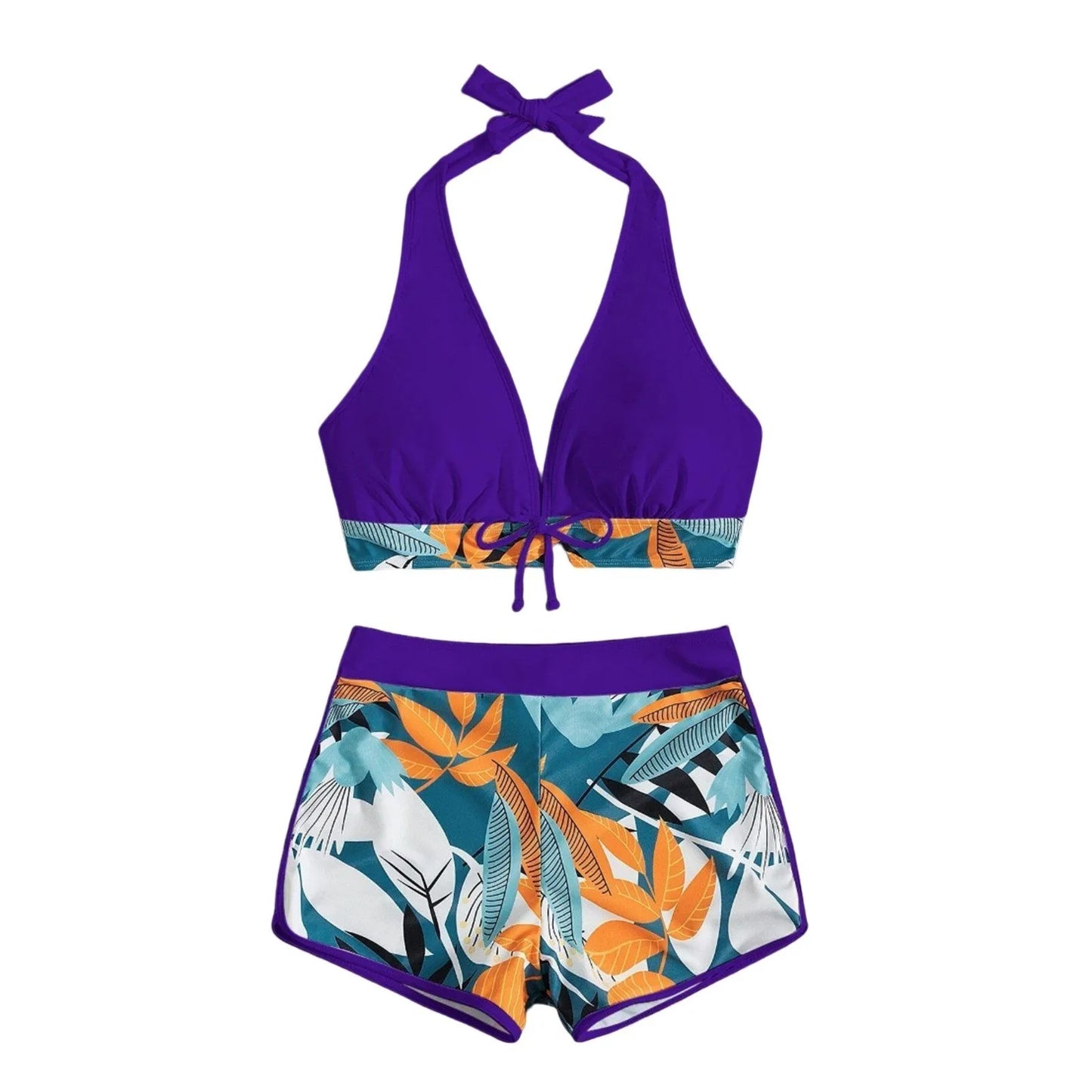 Traje de baño estampado con paneles para mujer Sexy Split Boxer