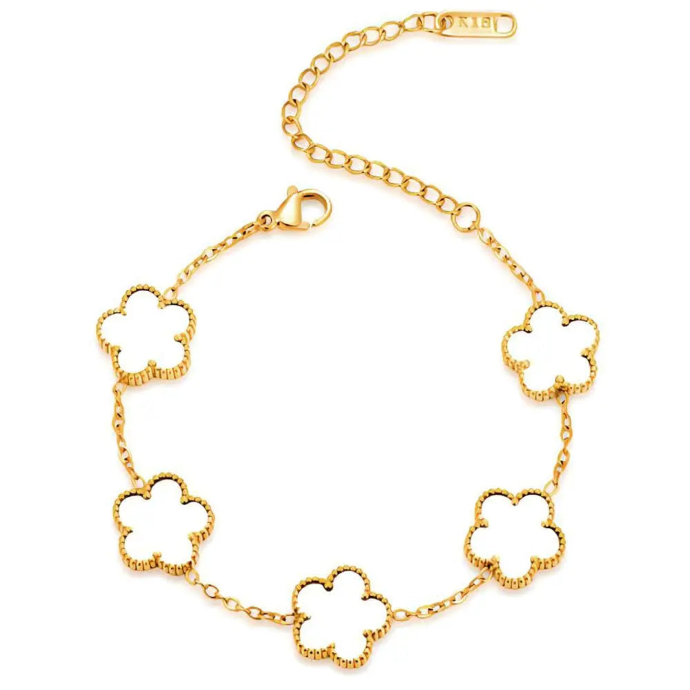 Collar de acero inoxidable chapado en oro de 14 quilates para mujer Pétalos de cinco hojas