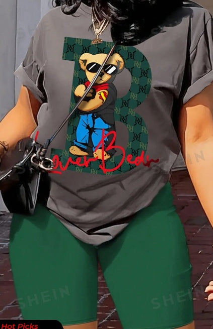 Camiseta Slayr Bear Print Y Pantalones Cortos De Color Sólido Juego De 2 Piezas